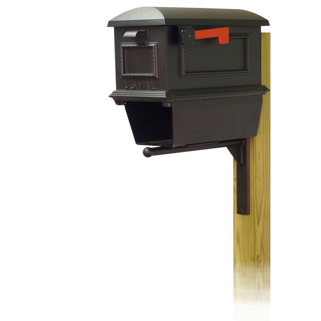 Special Lite Products Traditional Curbside Mailbox with Newspaper tube and Ashley front single mailbox mounting bracket